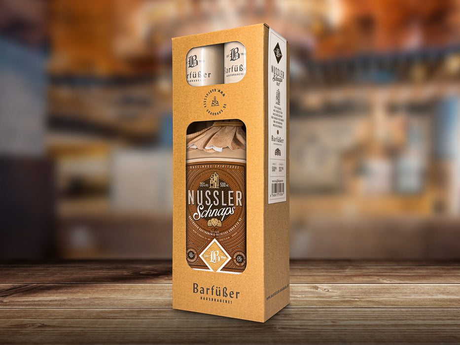 Barfüßer Geschenkbox mit Nussler Schnaps